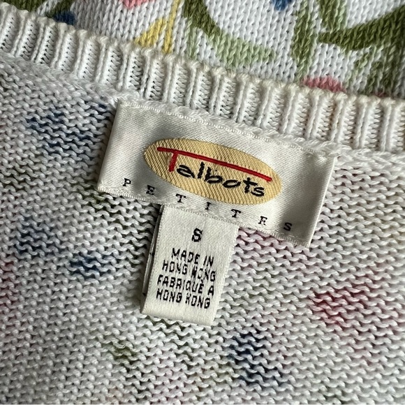 Talbots White Floral Button Up V-Neck Cotton Cardigan Sweater, size S - Picture 3 of 9